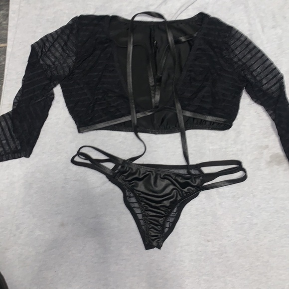 2Pc Faux Leather and Sheer Ribbed Fabric Dreamgirl Set - Picture 2 of 7